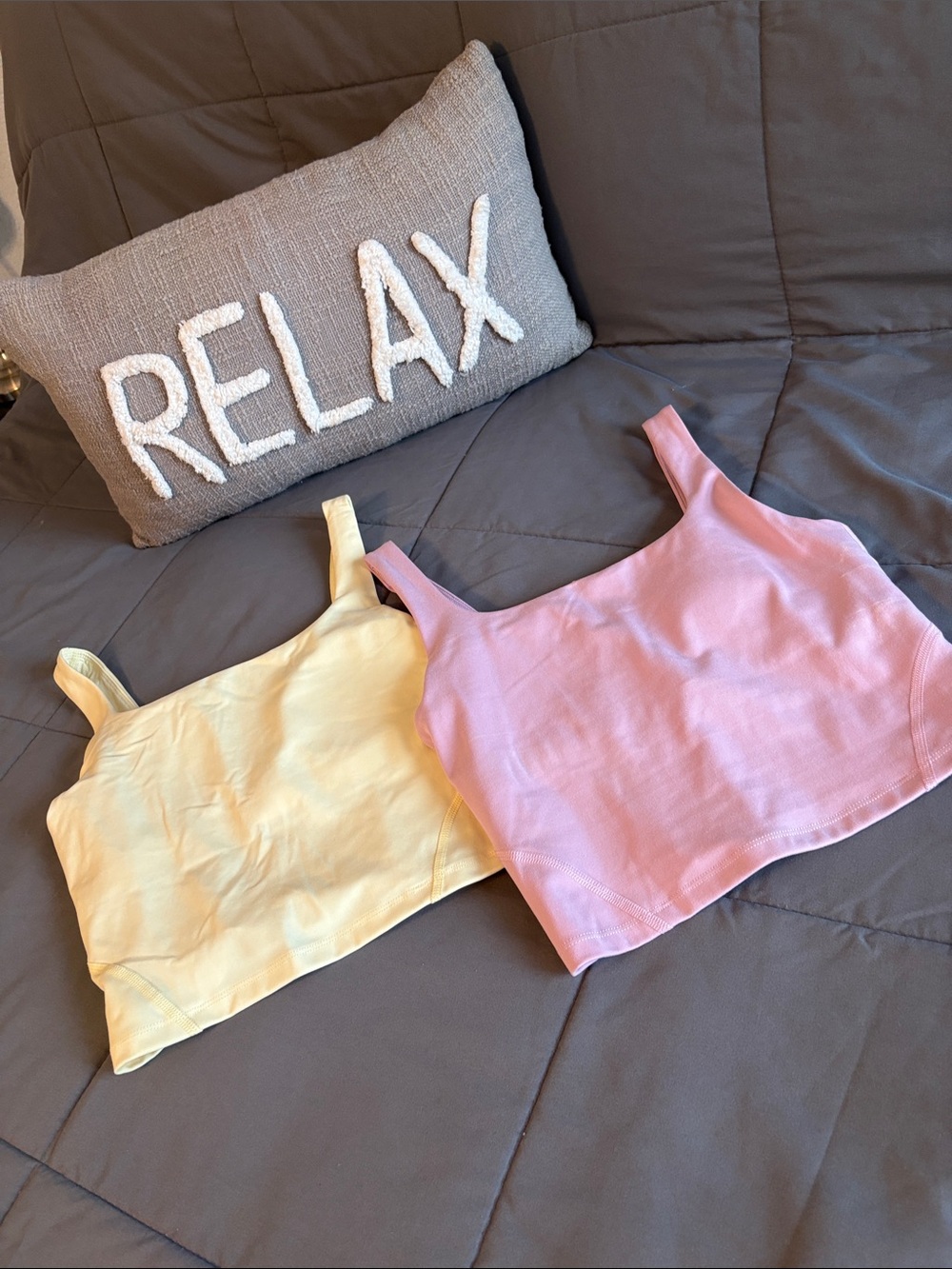 Bundle 2 All In Motion Super Flex Square Neck Ultra Cropped Tank Pink Yellow S